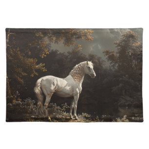 Beautiful White Horse Oil Painting Vintage Cloth Placemat