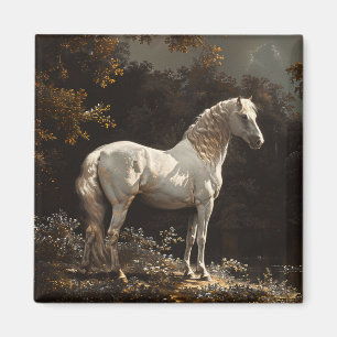 Beautiful White Horse Oil Painting Vintage Magnet