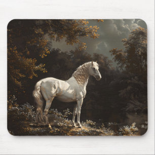 Beautiful White Horse Oil Painting Vintage Mouse Pad