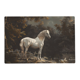 Beautiful White Horse Oil Painting Vintage Placemat