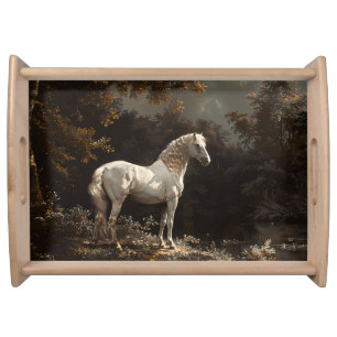 Beautiful White Horse Oil Painting Vintage Serving Tray