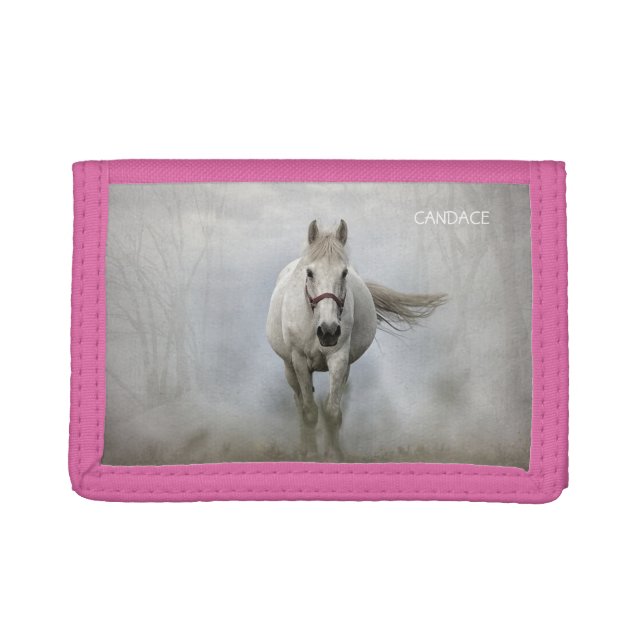 Beautiful white horse personalized trifold wallet (Front)