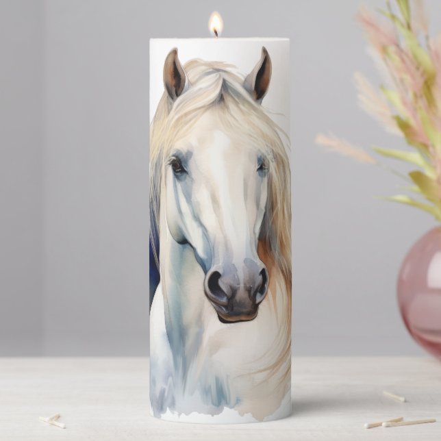 Beautiful White Horse Pillar Candle (In Situ)