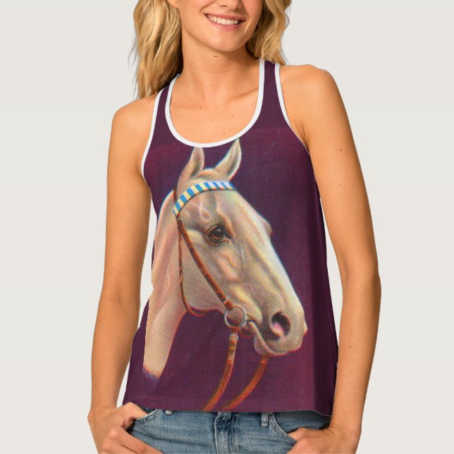 beautiful white horse print tank top (Front)