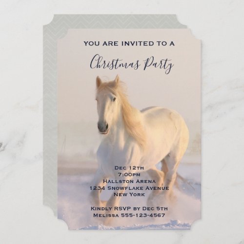 Beautiful White Horse Running in Snow Christmas Invitation