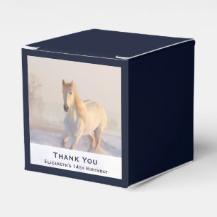 Beautiful White Horse Running in the Snow Birthday Favor Boxes