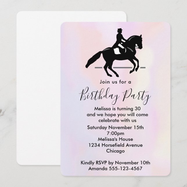 Beautiful White Horse Running in the Snow Birthday Invitation (Front/Back)