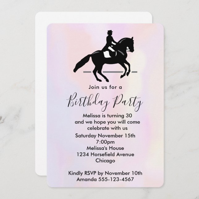 Beautiful White Horse Running in the Snow Birthday Invitation (Front/Back)