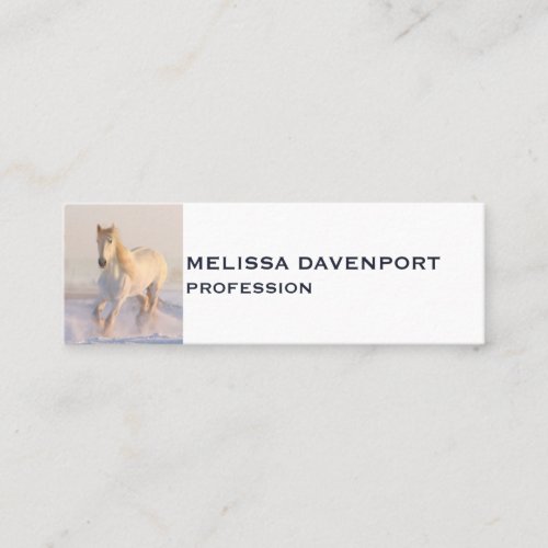 Beautiful White Horse Running in the Snow Mini Business Card