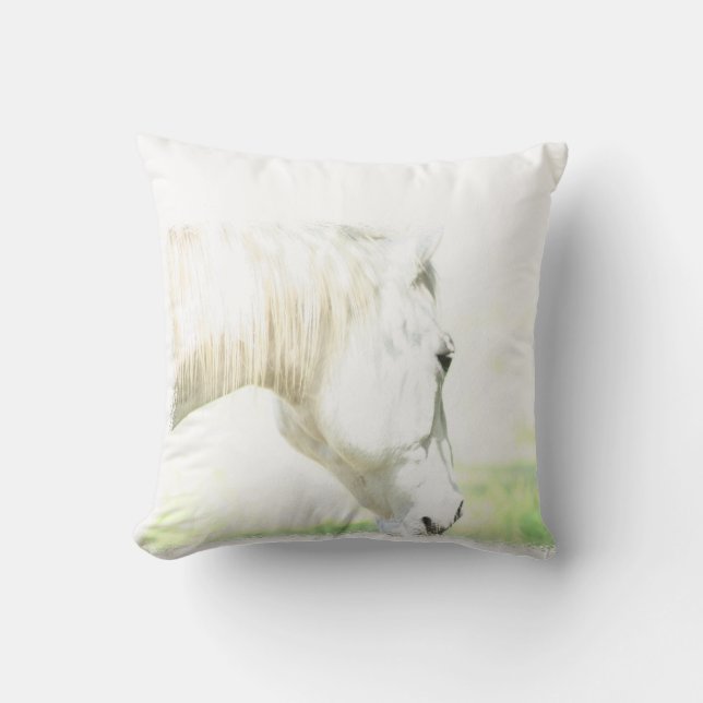 Beautiful White Horse Throw Pillow (Front)