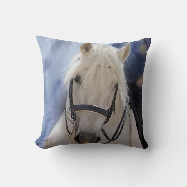 Beautiful White Horse Throw Pillow (Front)