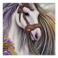 Beautiful White Horse with Purple and Gold Accents