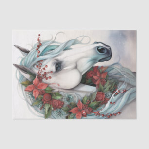 Beautiful White Horse with Red Flowers Christmas Tissue Paper