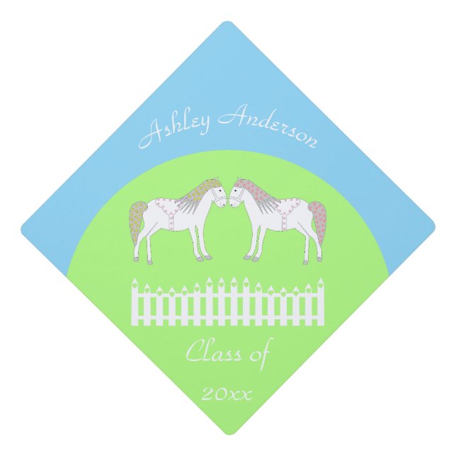 Beautiful White Horses Custom Graduation Cap Topper (Front)