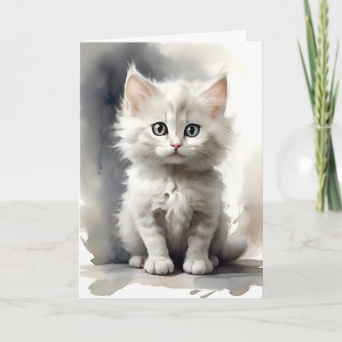 Beautiful White Kitten Portrait Blank Greeting  Card