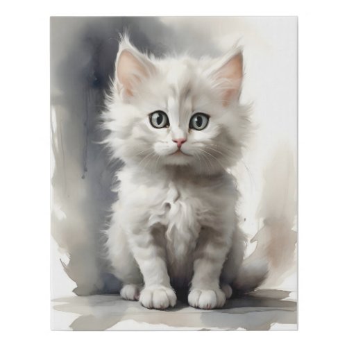Beautiful White Kitten Portrait Nursery Faux Canvas Print