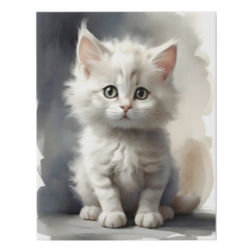 Beautiful White Kitten Portrait Nursery  Faux Canvas Print