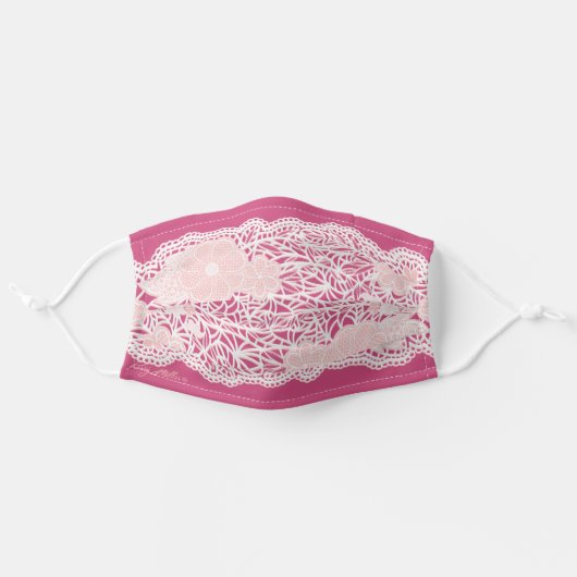 Beautiful White Lace And Pink Adult Cloth Face Mask (Front, Unfolded)