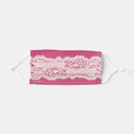 Beautiful White Lace And Pink Adult Cloth Face Mask (Front, Folded)