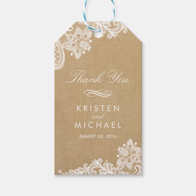Beautiful White Lace Kraft Thank You Wedding Favor Gift Tags