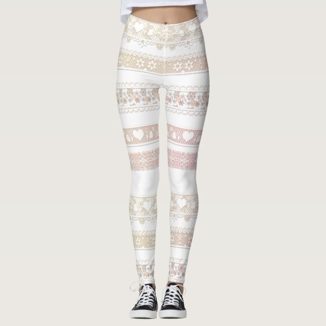 Beautiful, white, lace leggings, lace, braid leggi leggings (Front)