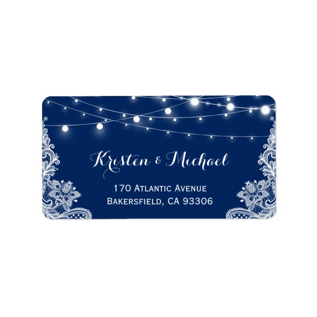 Beautiful White Lace String Lights Navy Blue Label (Front)