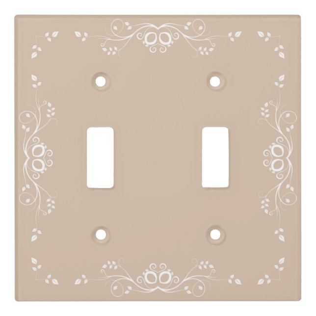 Beautiful White Leaf Vector on Beige Light Switch Cover (Front)