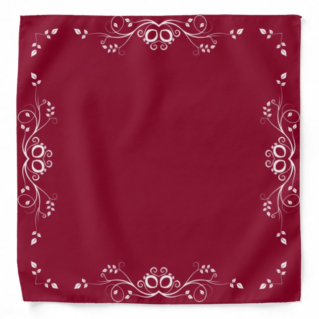 Beautiful White Leaf Vector on Burgundy Red Bandana (Front)
