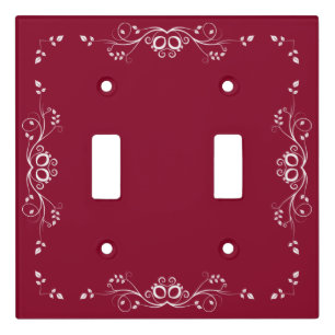 Beautiful White Leaf Vector on Burgundy Red Light Switch Cover
