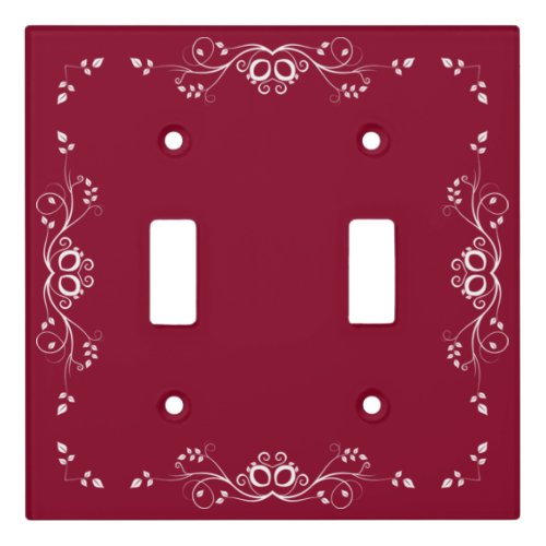 Beautiful White Leaf Vector on Burgundy Red Light Switch Cover