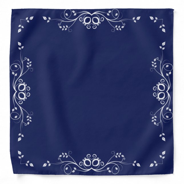Beautiful White Leaf Vector on Navy Blue Bandana (Front)