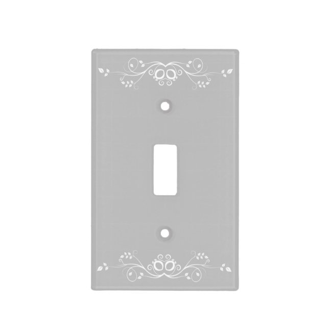 Beautiful White Leaf Vector on Silver Gray Light Switch Cover (Front)