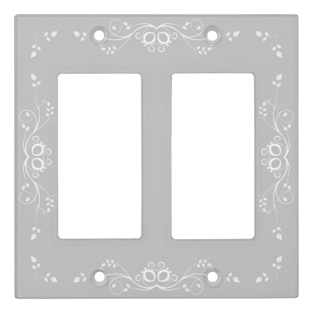 Beautiful White Leaf Vector on Silver Gray Light Switch Cover (Front)