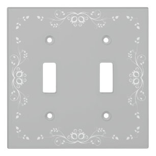 Beautiful White Leaf Vector on Silver Gray Light Switch Cover