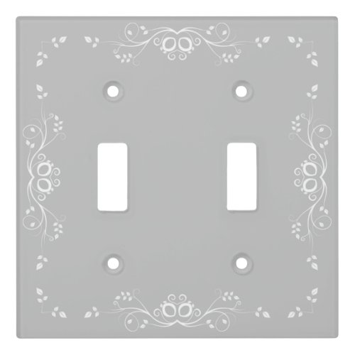 Beautiful White Leaf Vector on Silver Gray Light Switch Cover