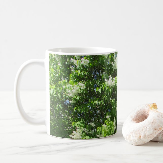 Beautiful White Lilacs Flowers Coffee Mug (With Donut)
