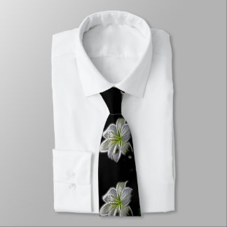 Beautiful white, lily flowers. Black background. Neck Tie