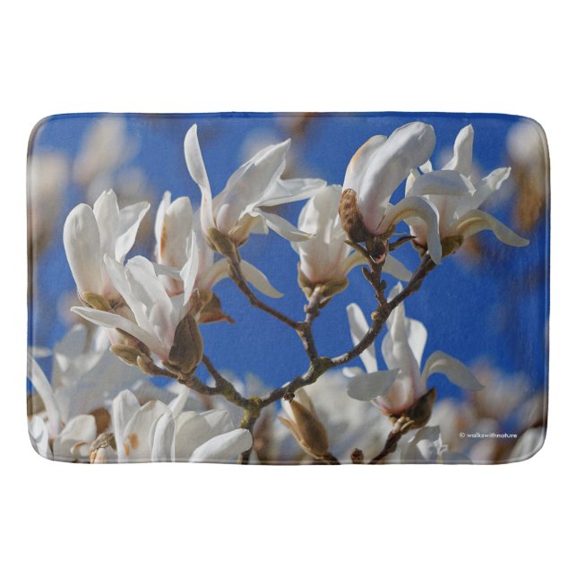Beautiful White Magnolia Sargentiana Flowers Bathroom Mat (Front)