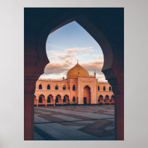 Beautiful white mosque in the sunset light