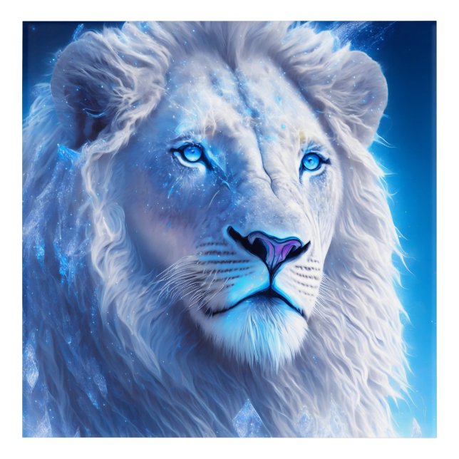 Beautiful White Mystical Lion with Blue Eyes   Acrylic Print (Front)