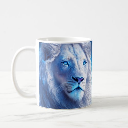 Beautiful White Mystical Lion with Blue Eyes   Coffee Mug