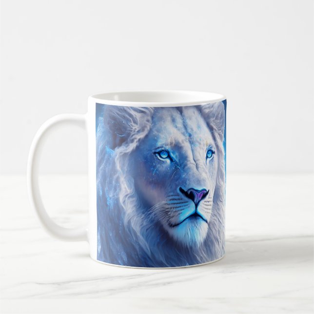 Beautiful White Mystical Lion with Blue Eyes   Coffee Mug (Left)