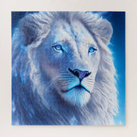 Beautiful White Mystical Lion with Blue Eyes   Jigsaw Puzzle