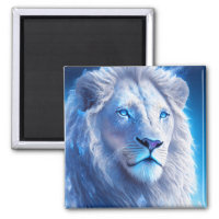 Beautiful White Mystical Lion with Blue Eyes   Magnet