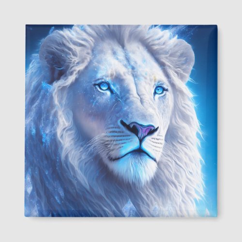 Beautiful White Mystical Lion with Blue Eyes   Magnet