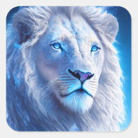 Beautiful White Mystical Lion with Blue Eyes   Square Sticker