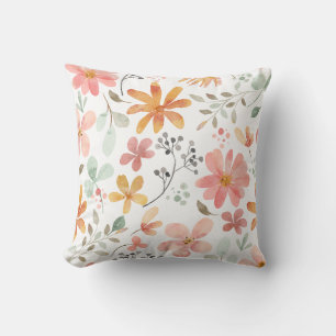 Beautiful White Orange Pink Blossom Flower Pattern Throw Pillow