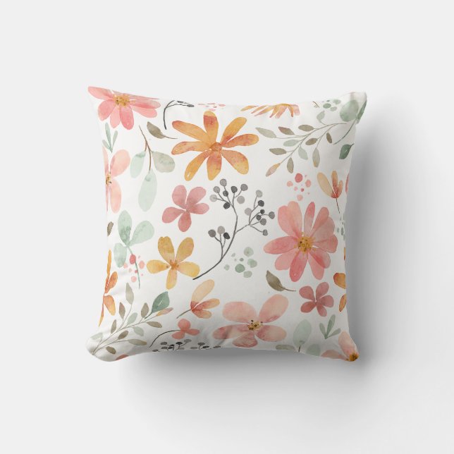 Beautiful White Orange Pink Blossom Flower Pattern Throw Pillow (Front)