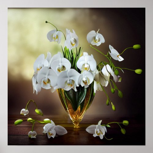  Beautiful White Orchids Floral Bouquet   Poster