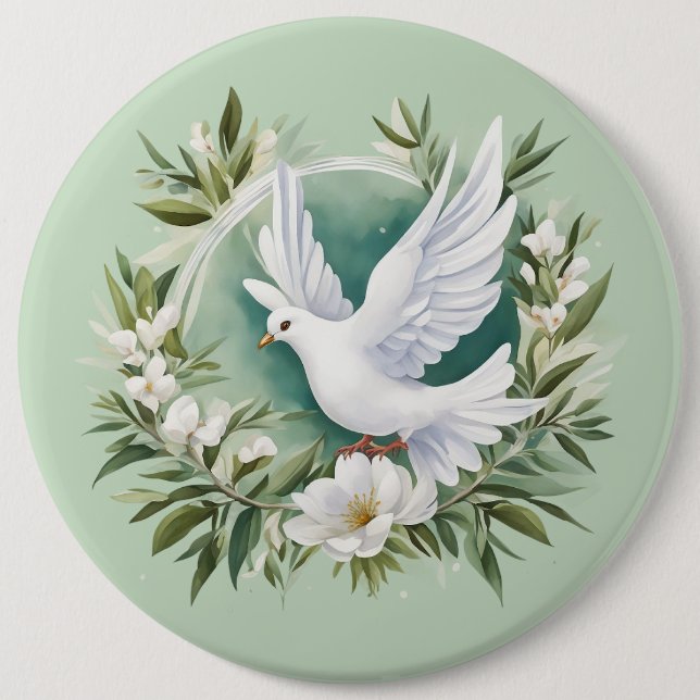 Beautiful White Peace Dove Button (Front)